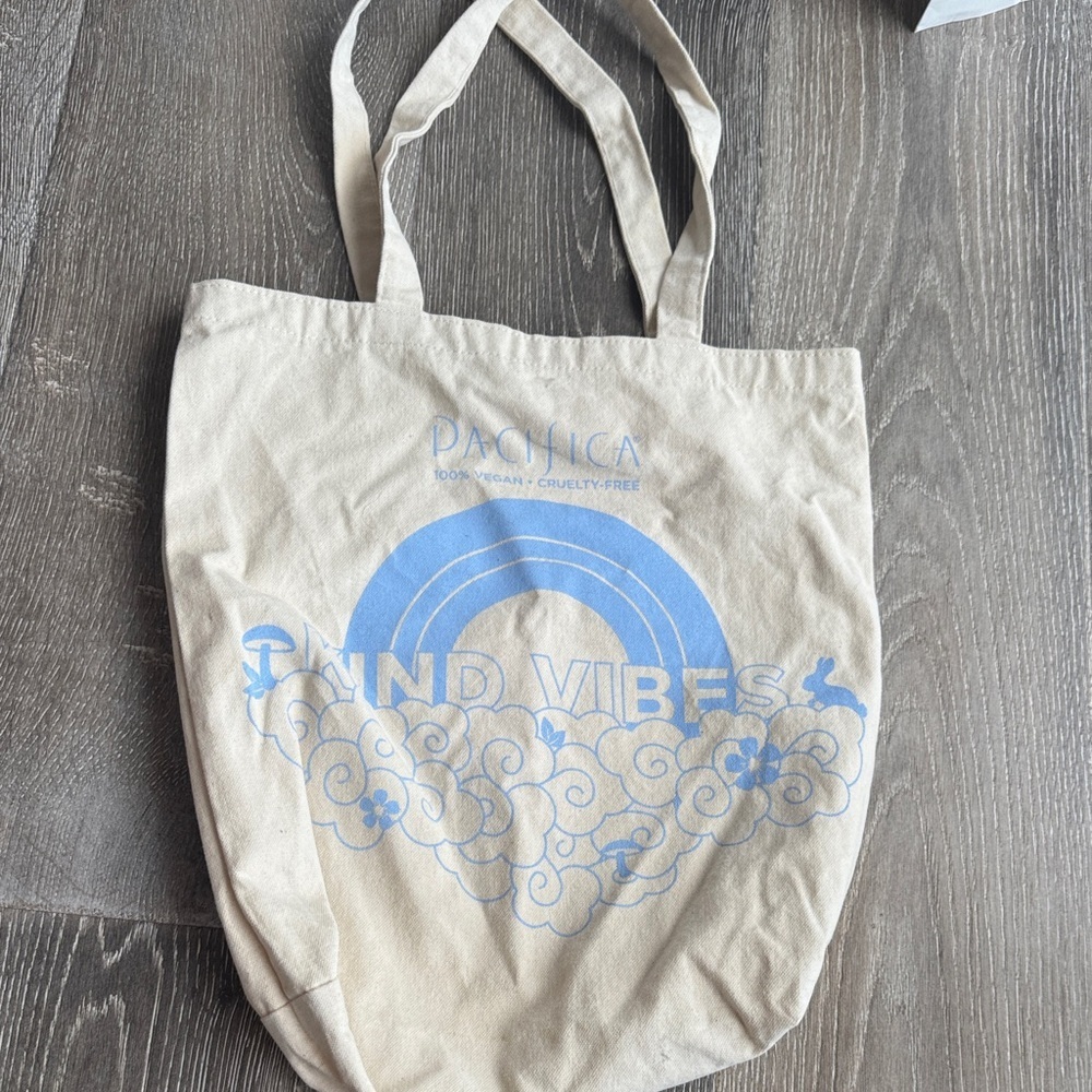 Pacifica Tan Tote with Blue Graphic